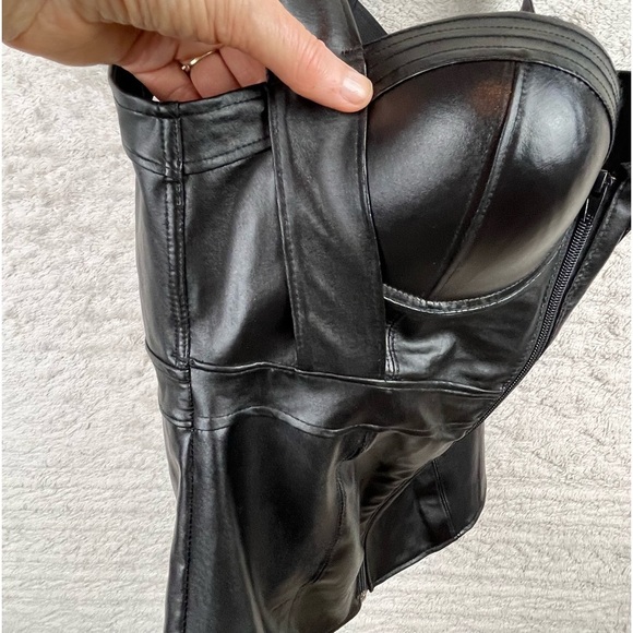 Black Faux Leather Bustier Large Coquette Goth Sexy - Picture 8 of 16